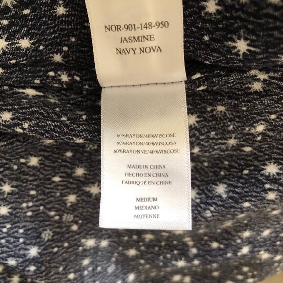 Rails Navy Nova Print Smocked Waist Long Sleeve Side Pockets Jasmine Dress Med - Picture 9 of 10